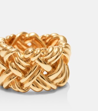 Anillo Intreccio de plata de ley bañada en oro | Bottega Veneta