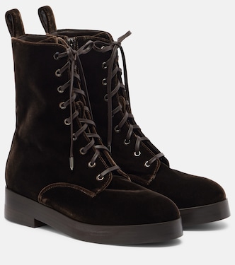 Ben 20 leather-trimmed velvet combat boots | Aquazzura