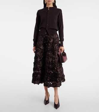 Floral-appliqué mesh midi skirt | Rotate