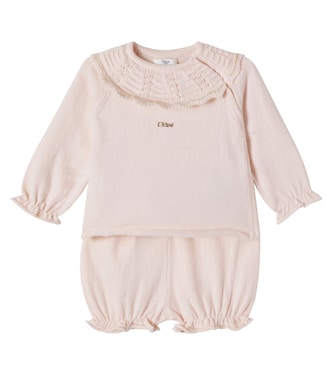 Baby ruffled cotton and cashmere playsuit | Chloé Kids