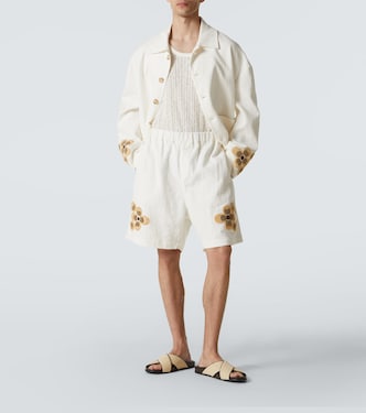 Short brodé en lin et coton | Commas