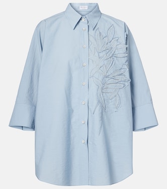 Floral-appliqué cotton-blend shirt | Brunello Cucinelli