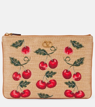 VLogo Cherryfic raffia-effect pouch | Valentino Garavani