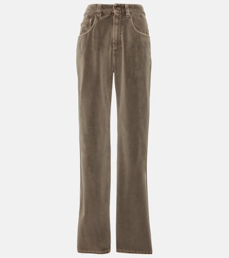 Mid-rise cotton velvet straight pants | Brunello Cucinelli