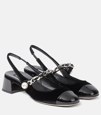 Verzierte Slingback-Pumps aus Samt und Lackleder | Miu Miu