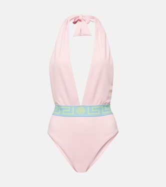 Greca Border halterneck swimsuit | Versace