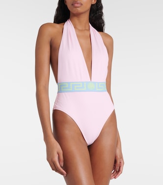 Greca Border halterneck swimsuit | Versace