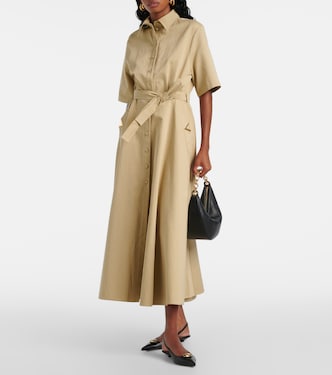 Vestido camisero de algodón y lino con VGold | Valentino