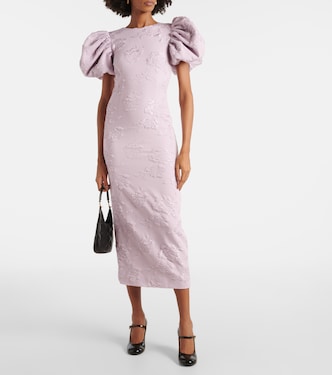 Floral puff-sleeve jacquard midi dress | Rotate