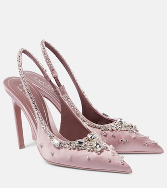 Crystal-embellished satin slingback pumps | Gucci