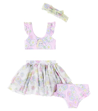 Baby Daisy skirt, bikini, and hair band set | Monnalisa