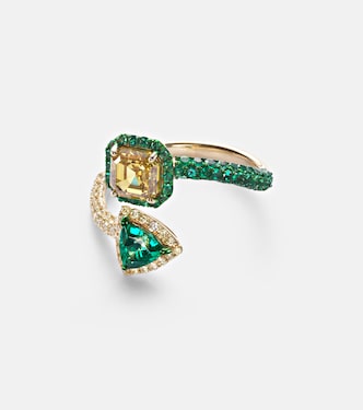 Bague en or 18 ct, diamants et émeraudes | Kamyen