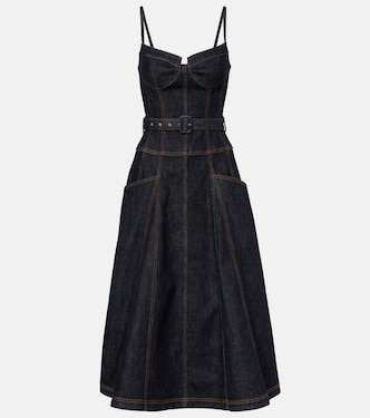 Belted denim bustier dress | Self-Portrait