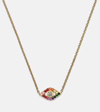 Collier Rainbow Bezel Evil Eye en or jaune 14 ct et diamant | Sydney Evan