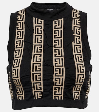 Crop top en mezcla de lana con monograma | Balmain