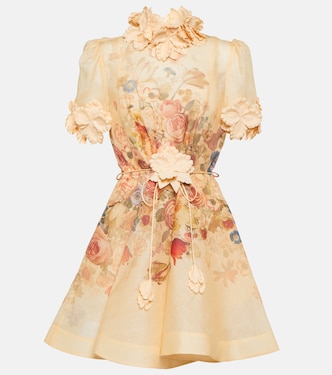 Luminosity floral-appliqué linen and silk minidress | Zimmermann