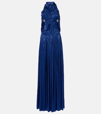 Ruched halterneck georgette gown | Costarellos
