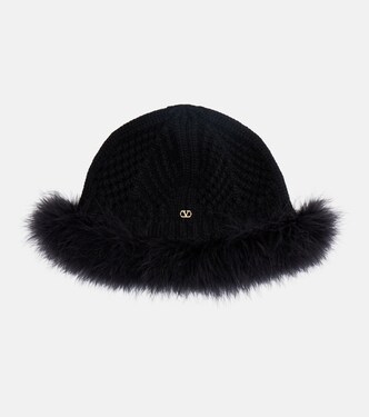 VLogo feather-trimmed virgin wool beanie | Valentino