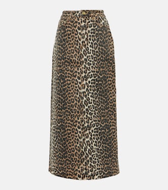 Leopard-print denim maxi skirt | Ganni