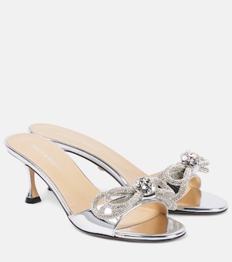Verzierte Pantoletten Double Bow aus Metallic-Leder | Mach & Mach