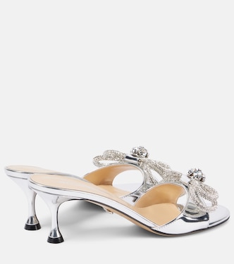 Verzierte Pantoletten Double Bow aus Metallic-Leder | Mach & Mach
