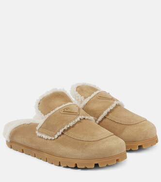 Shearling-lined suede mules | Prada