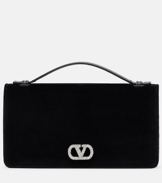 VLogo crystal-embellished velvet crossbody bag | Valentino Garavani