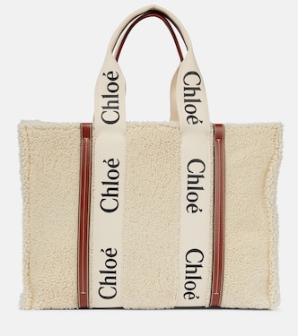 Cabas Large Woody en shearling et cuir | Chloé