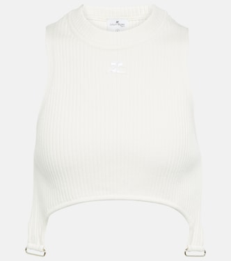 Ribbed-knit cropped top with suspenders | Courrèges