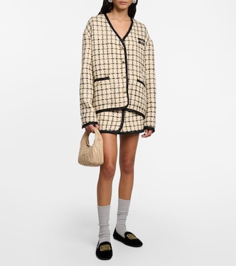 Cardigan in bouclé e lamé a quadri | Miu Miu