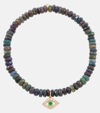 Evil Eye 14kt gold and opal beaded bracelet with diamonds | Sydney Evan