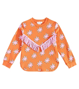 Felpa in cotone con stampa e frange | Stella McCartney Kids