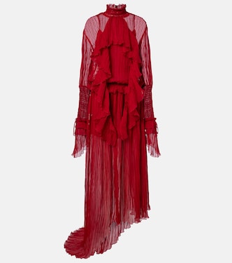 Abito lungo in chiffon di seta con ruches | Blumarine