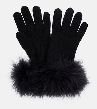 VLogo feather-trimmed virgin wool gloves | Valentino