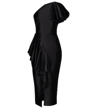 Asymmetric stretch-satin midi dress | Rasario