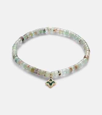 14kt gold Moroccan charm beaded bracelet with diamond | Sydney Evan