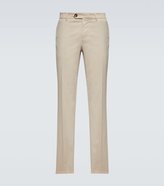 Mid-rise cotton-blend slim pants | Brunello Cucinelli