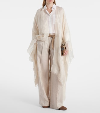 Fringed linen-blend cape | Brunello Cucinelli
