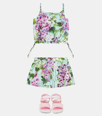 Top raccourci en coton à fleurs | Dolce&Gabbana Kids
