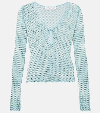 Crystal-embellished mesh top | Self-Portrait