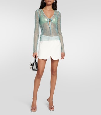 Crystal-embellished mesh top | Self-Portrait