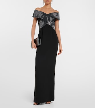 Off-Shoulder-Robe aus Cady und Samt | Roland Mouret
