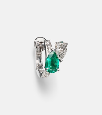 Orecchino singolo Serti Sur Vide in oro bianco 18kt con diamanti e smeraldo | Repossi