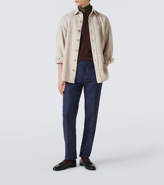 Pinstripe linen and wool overshirt | Rubinacci