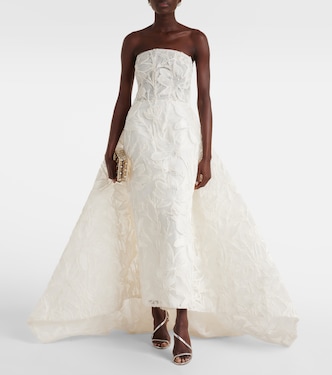 Robe bustier de mariée en jacquard à fleurs | Monique Lhuillier