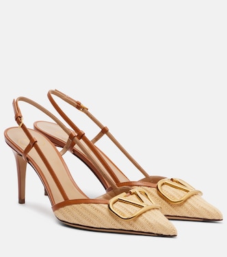 VLogo leather-trimmed slingback pumps | Valentino Garavani