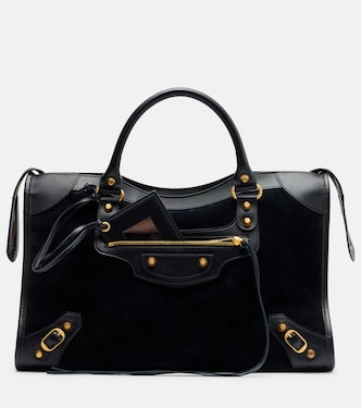 Le City Medium leather-trimmed suede tote bag | Balenciaga