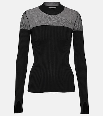 Contoured Ribs mesh-trimmed virgin wool top | Wolford