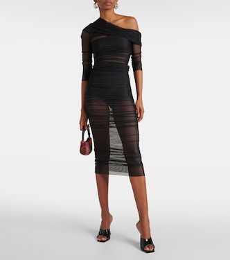 One-shoulder ruched mesh midi dress | The Sei