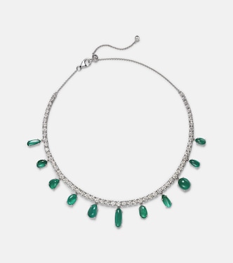 Collier en or blanc 18 ct, diamants et émeraudes | Kamyen